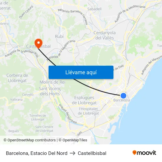 Barcelona, Estacio Del Nord to Castellbisbal map