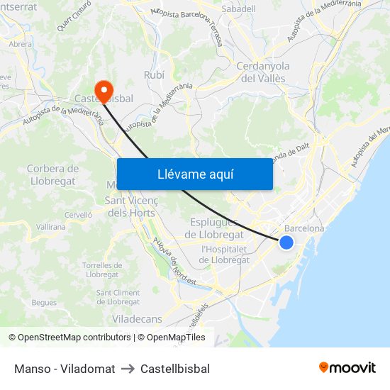 Manso - Viladomat to Castellbisbal map