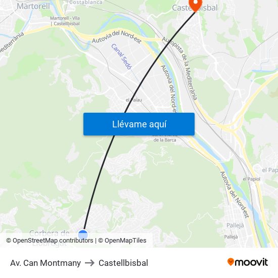 Av. Can Montmany to Castellbisbal map