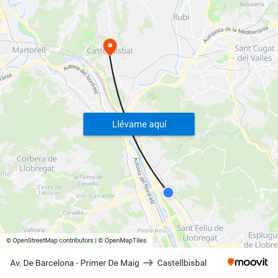 Av. De Barcelona - Primer De Maig to Castellbisbal map