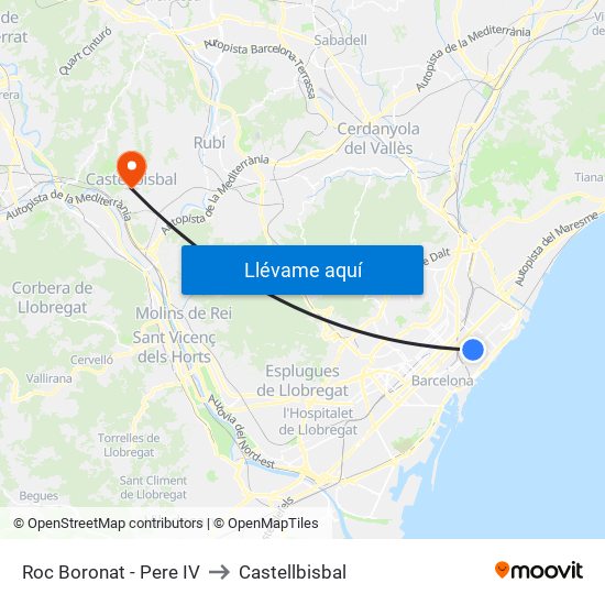 Roc Boronat - Pere IV to Castellbisbal map