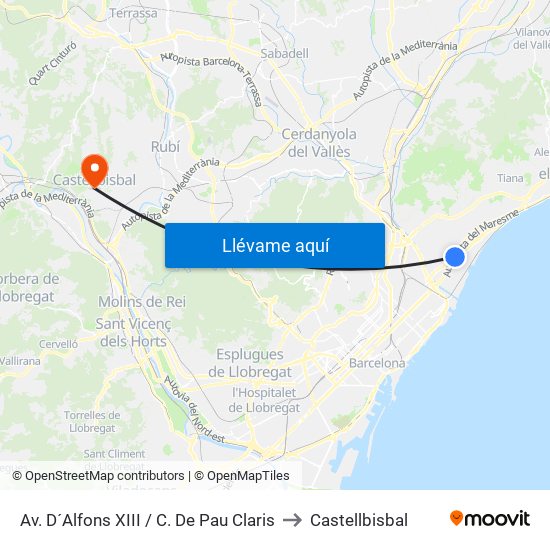Av. D´Alfons XIII / C. De Pau Claris to Castellbisbal map