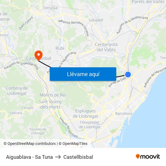 Aiguablava - Sa Tuna to Castellbisbal map