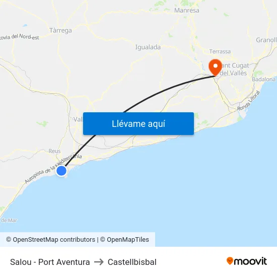 Salou - Port Aventura to Castellbisbal map