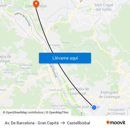 Av. De Barcelona - Gran Capità to Castellbisbal map