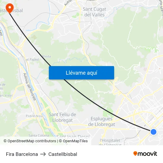 Fira Barcelona to Castellbisbal map