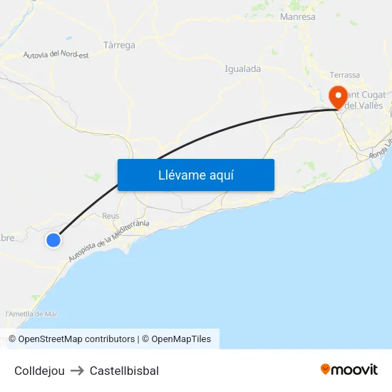 Colldejou to Castellbisbal map