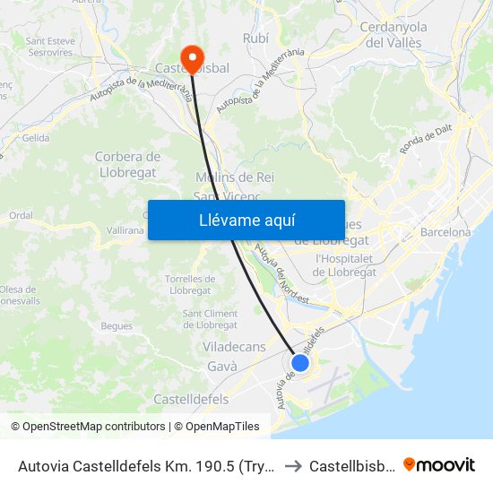 Autovia Castelldefels Km. 190.5 (Tryp) to Castellbisbal map