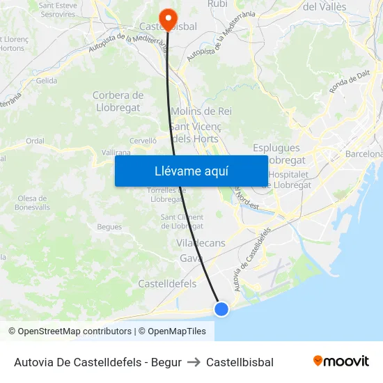 Autovia De Castelldefels - Begur to Castellbisbal map