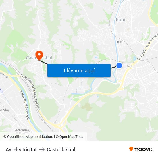 Av. Electricitat to Castellbisbal map
