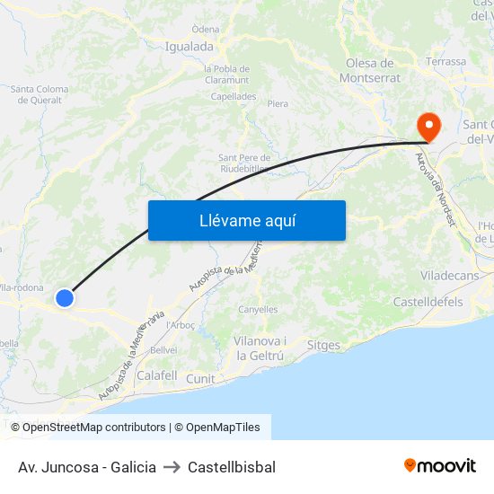 Av. Juncosa - Galicia to Castellbisbal map