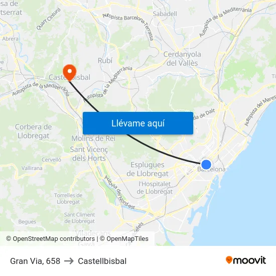 Gran Via, 658 to Castellbisbal map