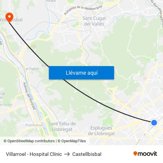 Villarroel - Hospital Clínic to Castellbisbal map