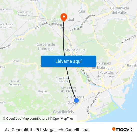 Av. Generalitat - Pi I Margall to Castellbisbal map