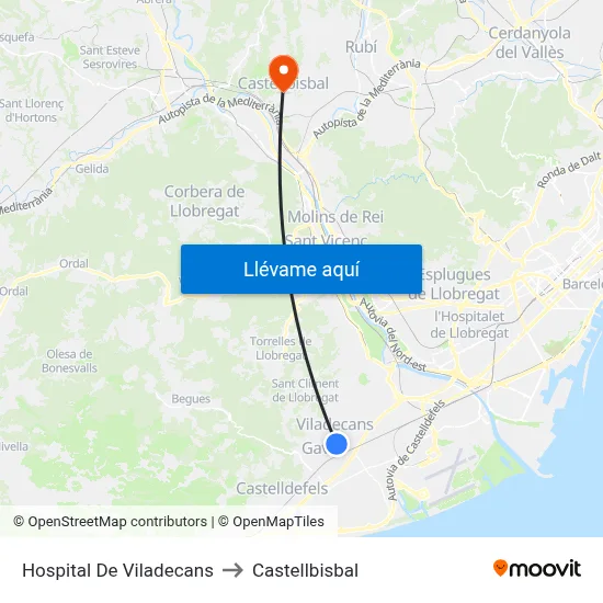 Hospital De Viladecans to Castellbisbal map
