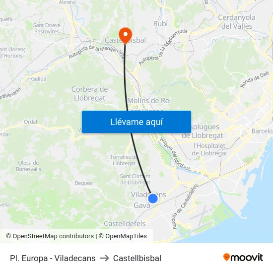 Pl. Europa - Viladecans to Castellbisbal map