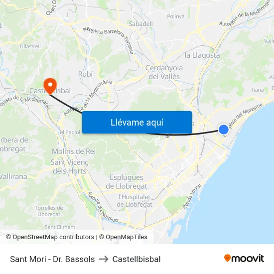 Sant Mori - Dr. Bassols to Castellbisbal map