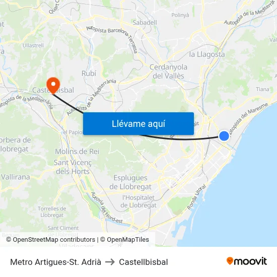 Metro Artigues-St. Adrià to Castellbisbal map