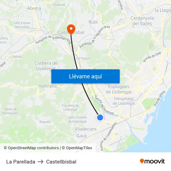 La Parellada to Castellbisbal map