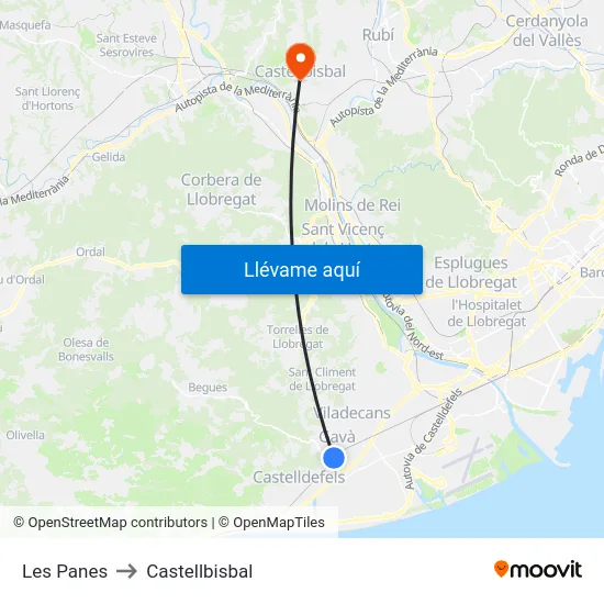 Les Panes to Castellbisbal map