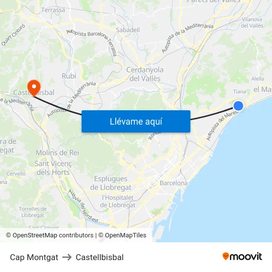 Cap Montgat to Castellbisbal map