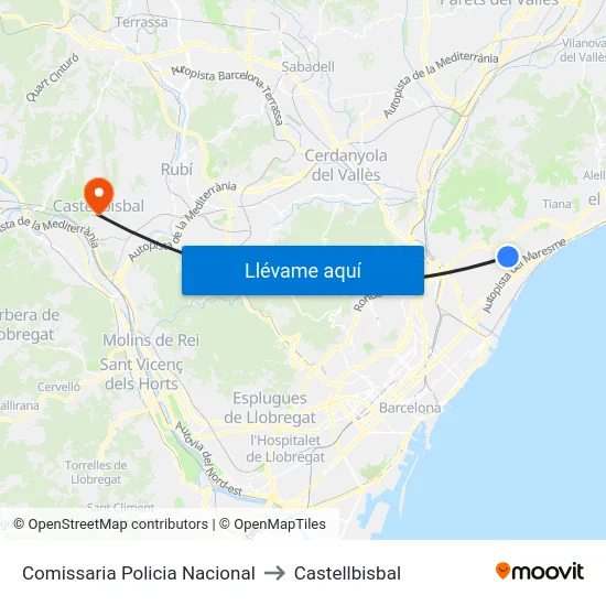 Comissaria Policia Nacional to Castellbisbal map