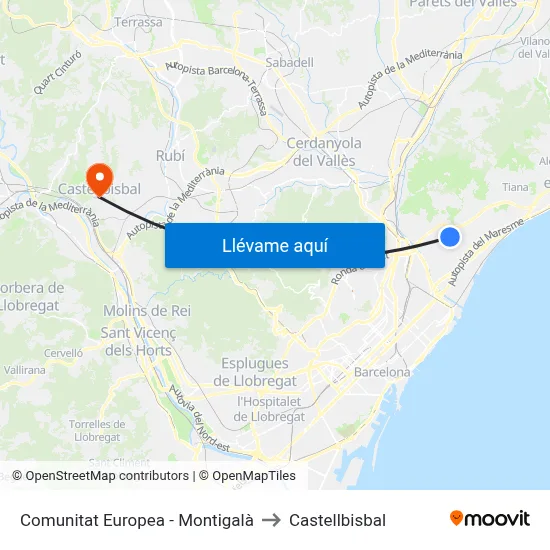Comunitat Europea - Montigalà to Castellbisbal map