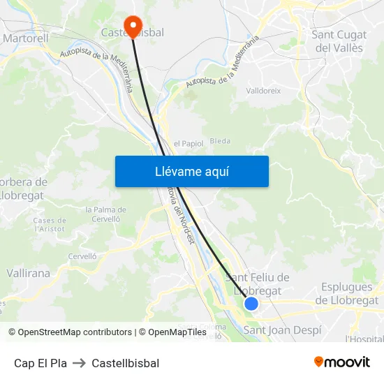 Cap El Pla to Castellbisbal map