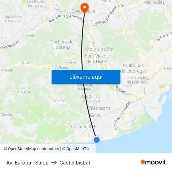 Av. Europa - Salou to Castellbisbal map