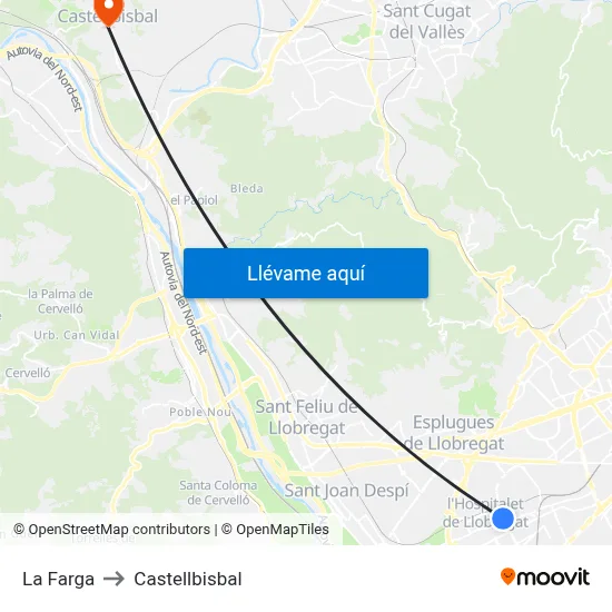 La Farga to Castellbisbal map