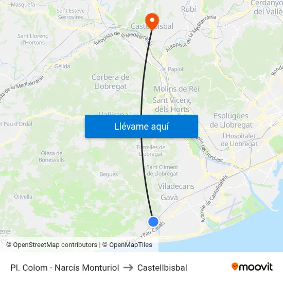Pl. Colom - Narcís Monturiol to Castellbisbal map