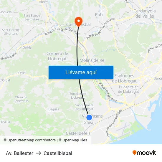 Av. Ballester to Castellbisbal map