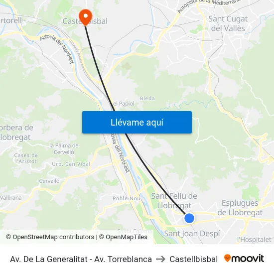 Av. De La Generalitat - Av. Torreblanca to Castellbisbal map