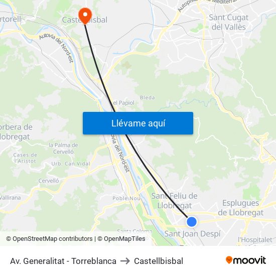 Av. Generalitat - Torreblanca to Castellbisbal map