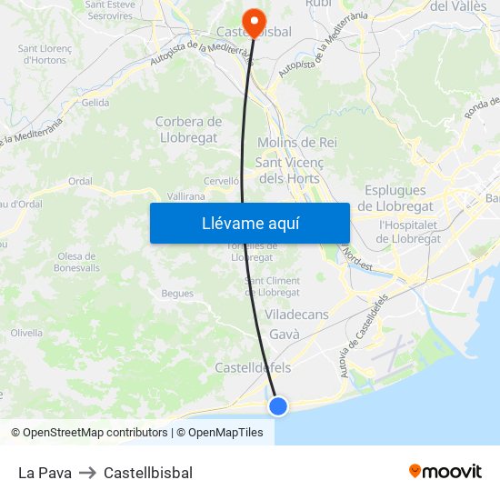 La Pava to Castellbisbal map