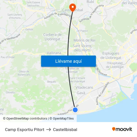 Camp Esportiu Pitort to Castellbisbal map