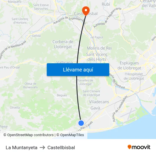 La Muntanyeta to Castellbisbal map