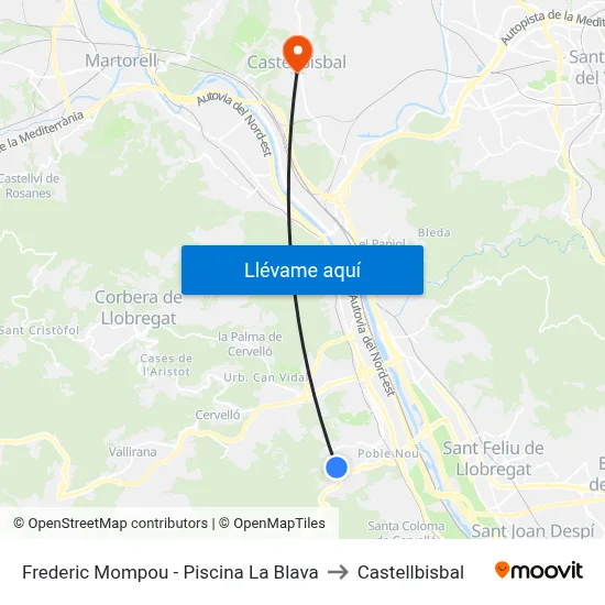 Frederic Mompou - Piscina La Blava to Castellbisbal map