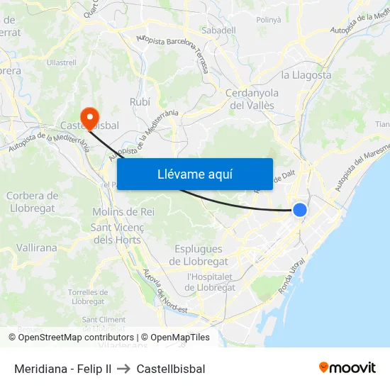 Meridiana - Felip Il to Castellbisbal map
