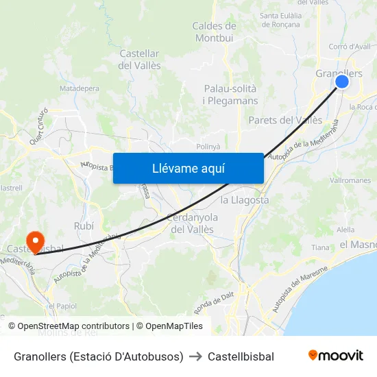 Granollers (Estació D'Autobusos) to Castellbisbal map