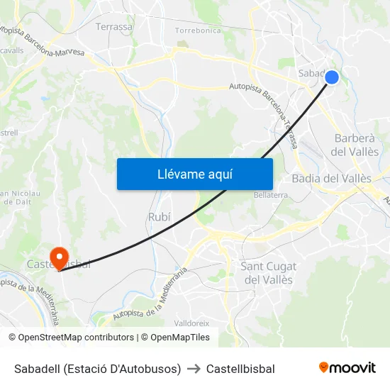 Sabadell (Estació D'Autobusos) to Castellbisbal map