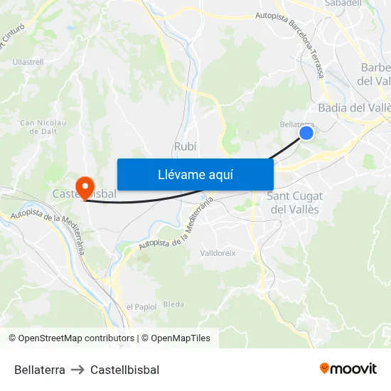 Bellaterra to Castellbisbal map