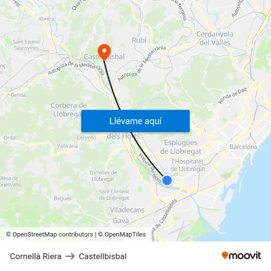 Cornellà Riera to Castellbisbal map