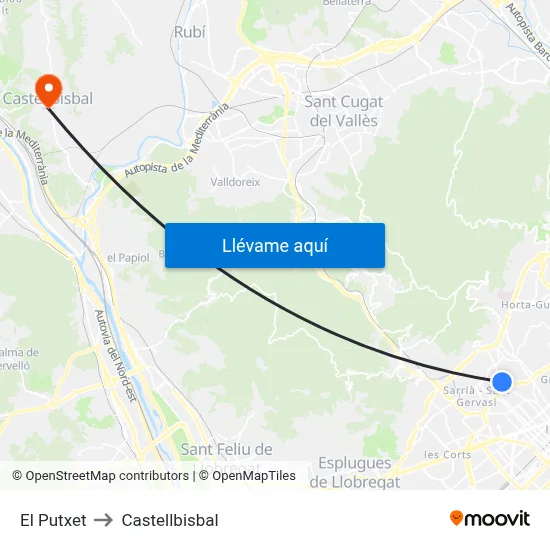 El Putxet to Castellbisbal map