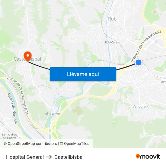 Hospital General to Castellbisbal map