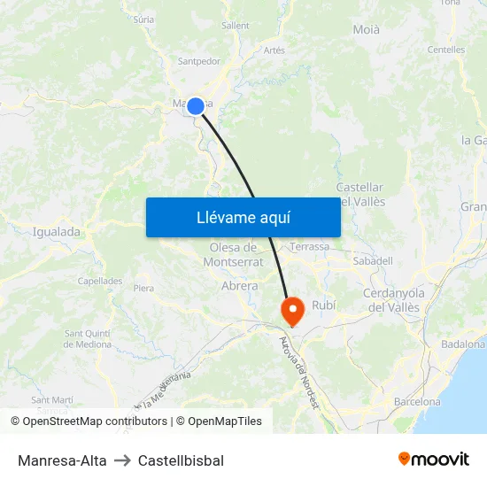 Manresa-Alta to Castellbisbal map
