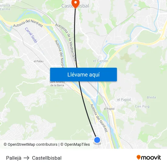 Pallejà to Castellbisbal map