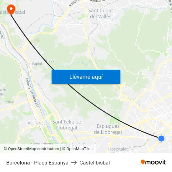 Barcelona - Plaça Espanya to Castellbisbal map