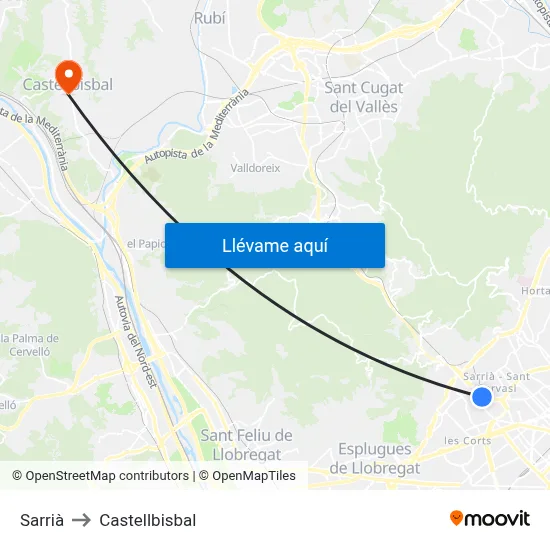 Sarrià to Castellbisbal map