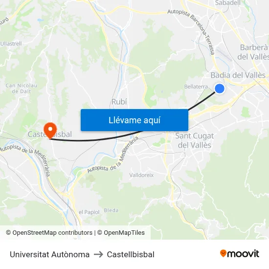 Universitat Autònoma to Castellbisbal map